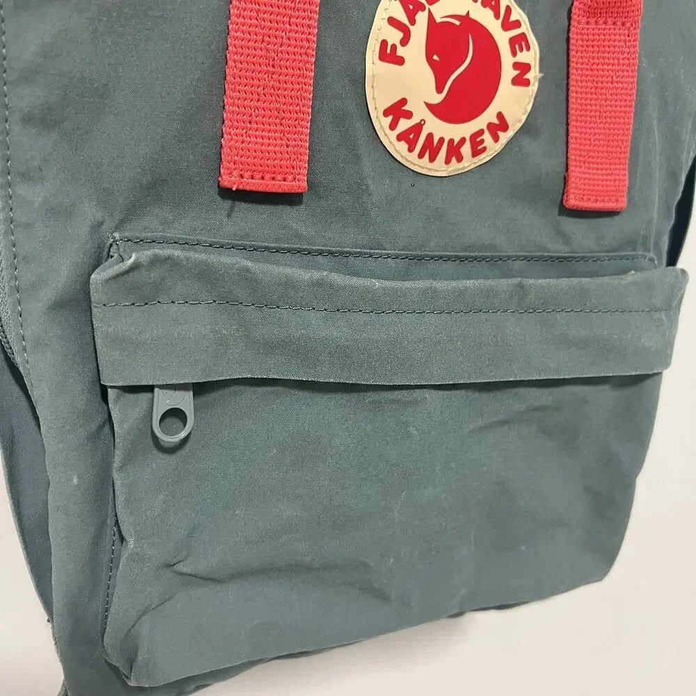 Fjallraven Kanken Classic Canvas Backpack Green 16L Orange Straps Handles Hiking